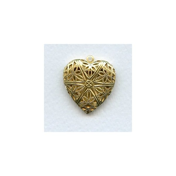 Filigree Heart Locket Raw Brass 28mm Made in the USA