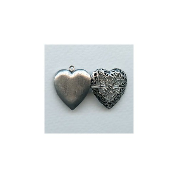 ^Plain Back Heart Shape Filigree Locket Oxidized Silver 28mm (1) - Image 3