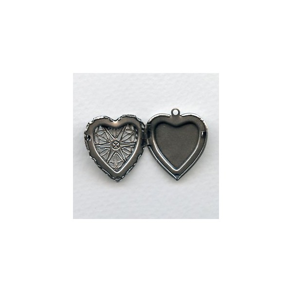 ^Plain Back Heart Shape Filigree Locket Oxidized Silver 28mm (1) - Image 4