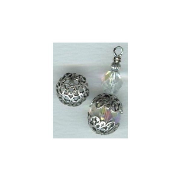 Elaborate Filigree Bead Caps 9mm Oxidized Silver (6) - Image 2