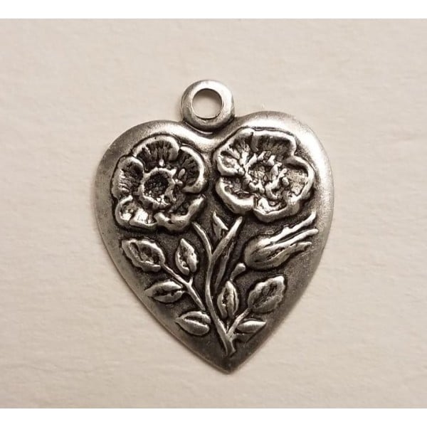 Heart and Flowers 16mm Charm Oxidized Silver (12) - Image 2