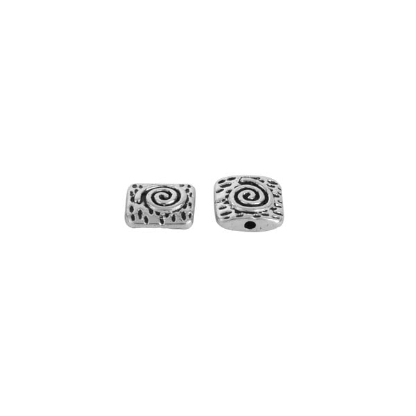 Spacer Beads Square Antique Silver Spiral 10mm (4)
