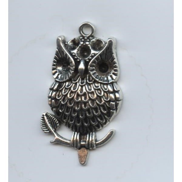 Large Owl Pendant Antique Silver 40x24mm (1)