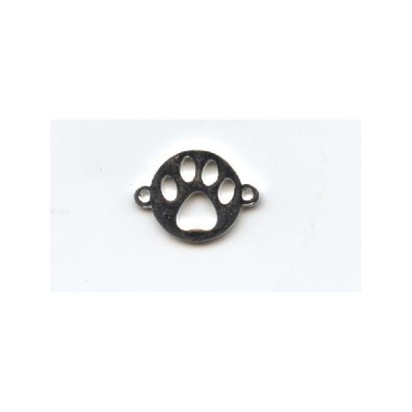 Dog Paw Print 12mm Connectors Bright Silver (6)