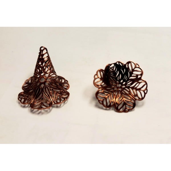^Flower Shaped Filigree Cone Oxidized Copper 34mm (1)