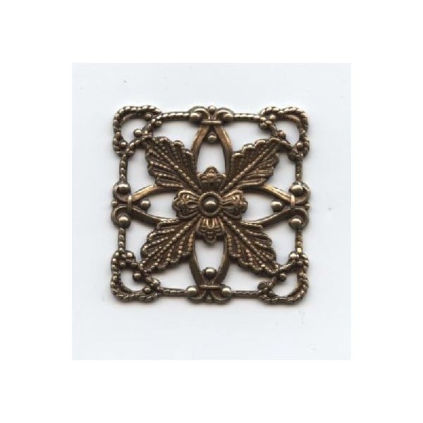 Square Flat Filigree Connector Oxidized Brass 25x25mm (6)