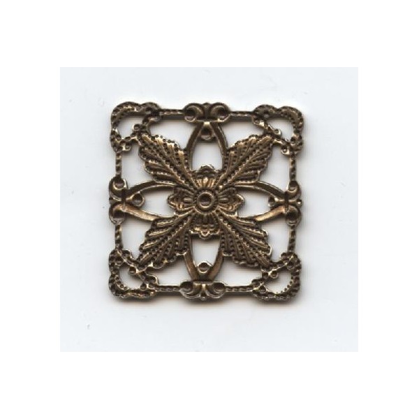 Square Flat Filigree Connector Oxidized Brass 25x25mm (6) - Image 2