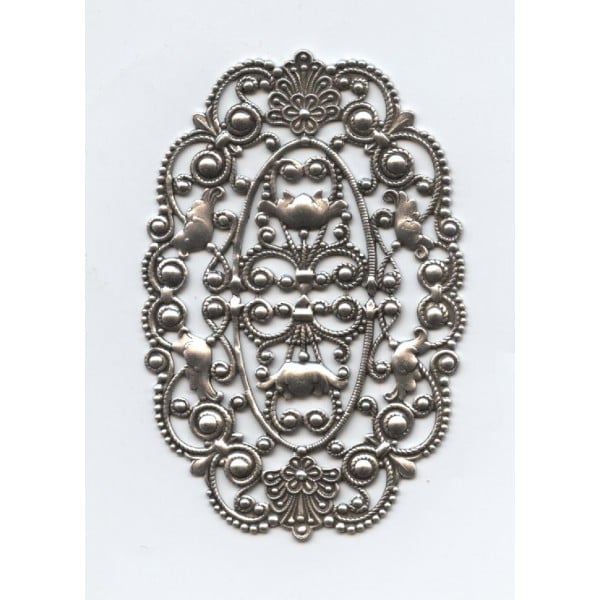 Grand Oval Filigree Oxidized Silver Three Inches Tall (1)