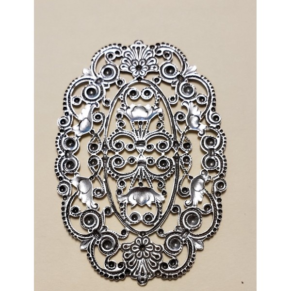 Grand Oval Filigree Oxidized Silver Three Inches Tall (1) - Image 2