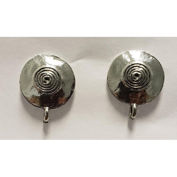 Hammered Spiral Antique Pewter Earring Tops (2)