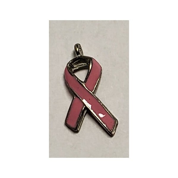 Breast Cancer awareness ribbon Pink and Antique Pewter 19x12mm(1)