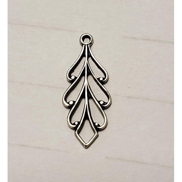 Filigree Leaf Pendants Oxidized Silver 22mm (6)