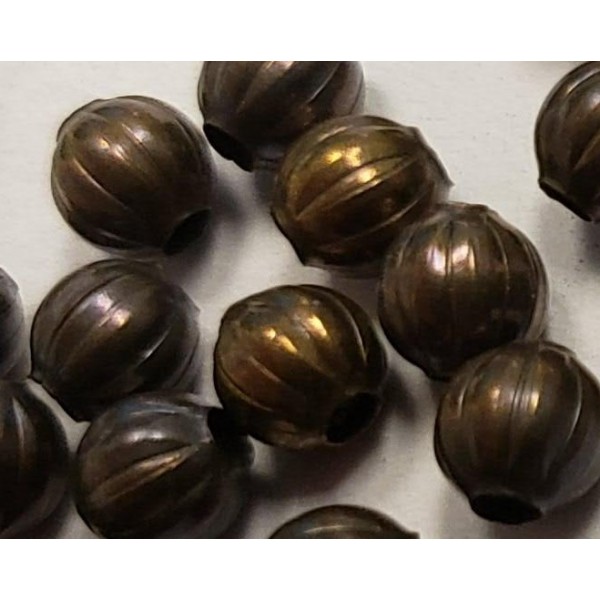 Tiny Fluted Round Spacer Beads Oxidized 3mm Varied Color of Brass (50) - Image 2