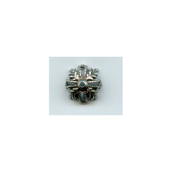 Floral and Filigree 12mm Bead Caps Oxidized Silver (6) - Image 2