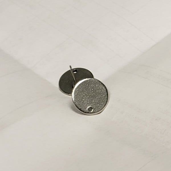 Flat disk earring top with hole and post Antique Silver (2)