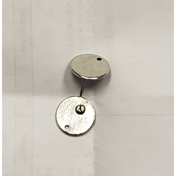 Flat disk earring top with hole and post Antique Silver (2) - Image 2
