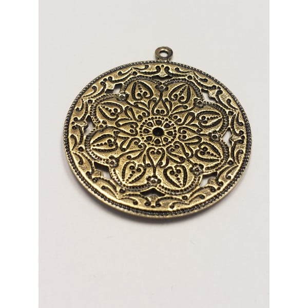 Floral Pendant with Loop Oxidized Brass (3)