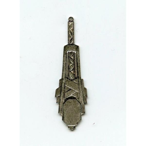 Dramatic Deco Oxidized Silver Pendant Drops (2) - Image 2