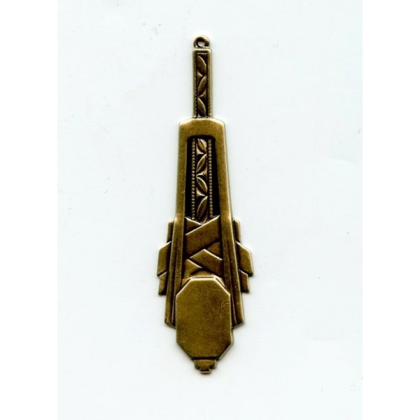 Dramatic Deco Oxidized Brass Pendant Drops (2) - Image 4