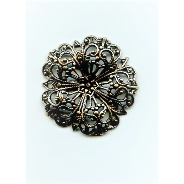 Flower Dapt Round Filigree 29mm Oxidized Brass (3)