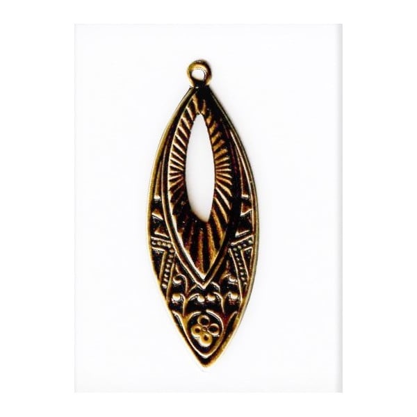 Ornately Detailed Pendant Drops 38mm Oxidized Brass (6)