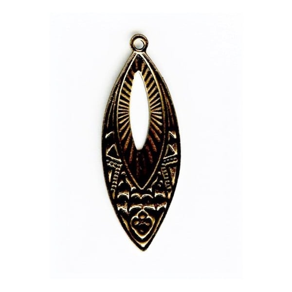 Ornately Detailed Pendant Drops 38mm Oxidized Brass (6) - Image 2