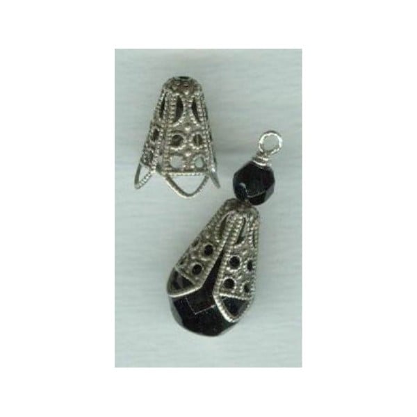 Filigree Cone Bead Caps 12mm Oxidized Silver (12) - Image 2