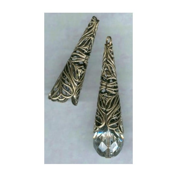 Grand Filigree Cone Bead Caps Oxidized Brass (2) - Image 2
