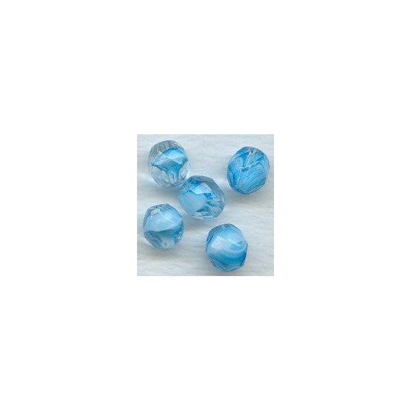 ^Aqua White and Crystal Round Faceted Beads 8mm
