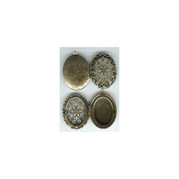 ^Oval Filigree Locket Oxidized Brass 32mm - Image 3