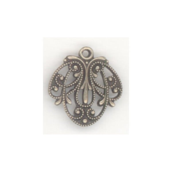 European Filigree Pendant 16mm Oxidized Brass