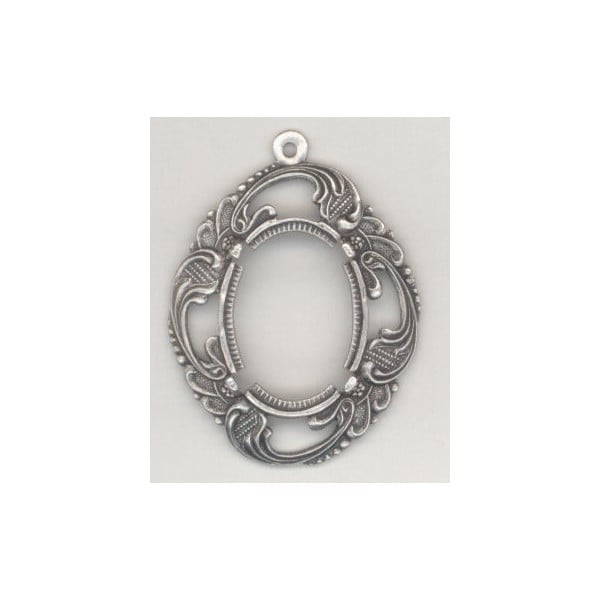 Floral Edge Pendant Setting 18x13mm Oxidized Silver (1)