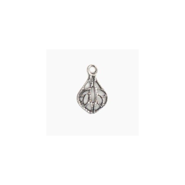 Tiny Filigree Drop Pendants Oxidized Silver 12mm