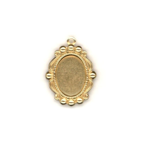 Ornate Bead Edge Pendant Setting 14x10mm Raw Brass (12)
