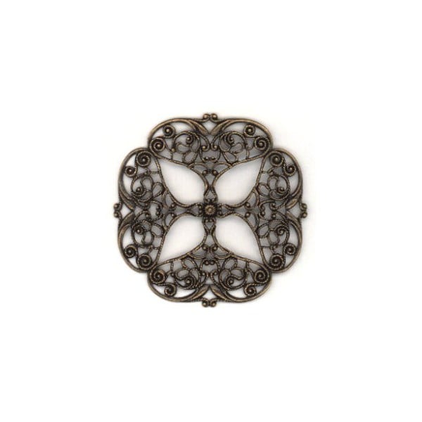 Ornate 47mm Filigree Open Petals Oxidized Brass