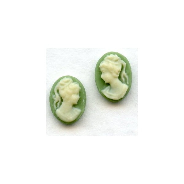 Cameos Girl in a Ponytail Ivory on Green 8x6mm