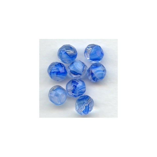 ^Blue, White and Crystal Czech Glass Beads 8mm