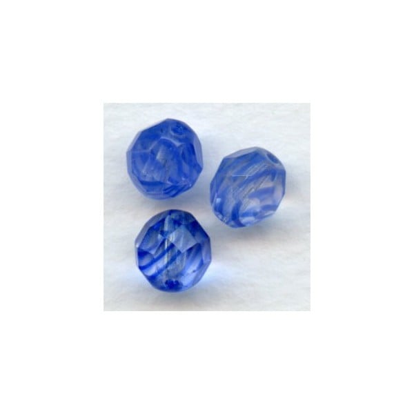 Blue and Crystal Striped Czech Glass Beads 8mm