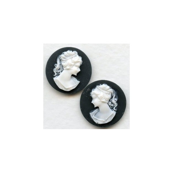 Cameos Girl in a Ponytail White on Black 18mm