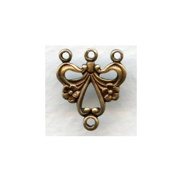 Three Strand Floral Connector Oxidized Brass (12)