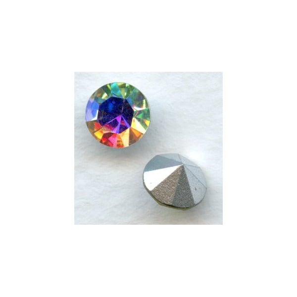 ^Round Crystal AB Foiled Rhinestones Pointed Back ss34