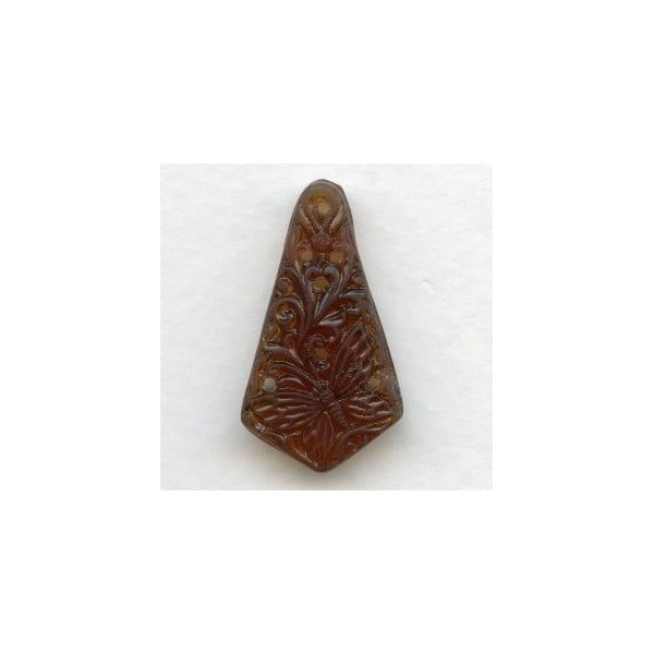 Engraved Glass Butterfly Pendant Smoked Topaz