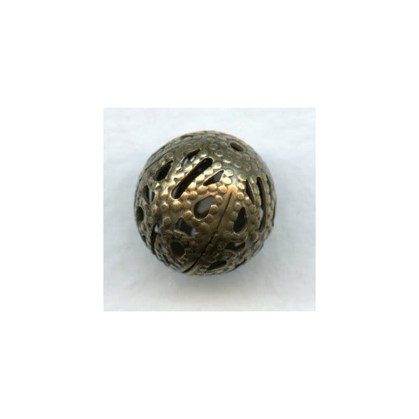 Dramatic Filigree Beads 12mm Round Oxidized Brass (12)
