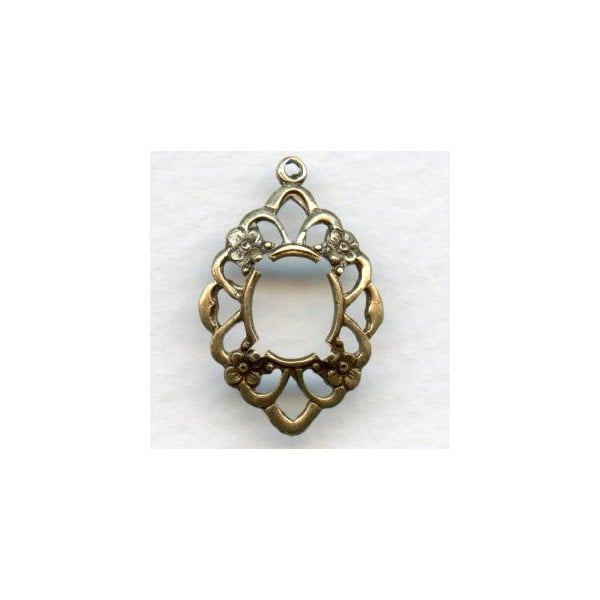 ^Openwork Floral Detailed 10x8mm Settings Oxidized Brass
