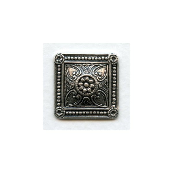 Ornate Square Ornament Oxidized Silver 19mm