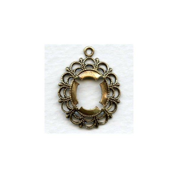 Filigree 12x10mm Pendant Settings Oxidized Brass