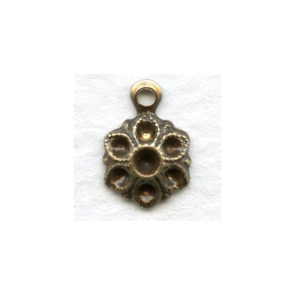 Flower Pendant Settings for 2mm Rhinestones Oxidized Brass