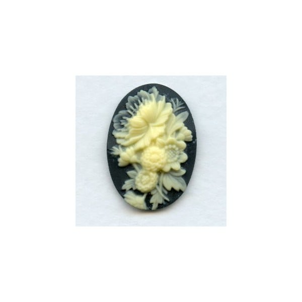 Flower Bouquet Cameos Ivory on Black 25x18mm
