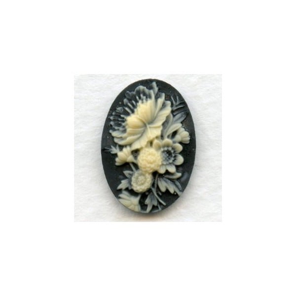 Flower Bouquet Cameos Ivory on Black 18x13mm