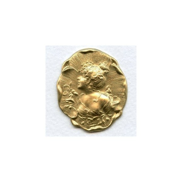 Victorian Maiden Cameo Raw Brass 40x35mm (1)
